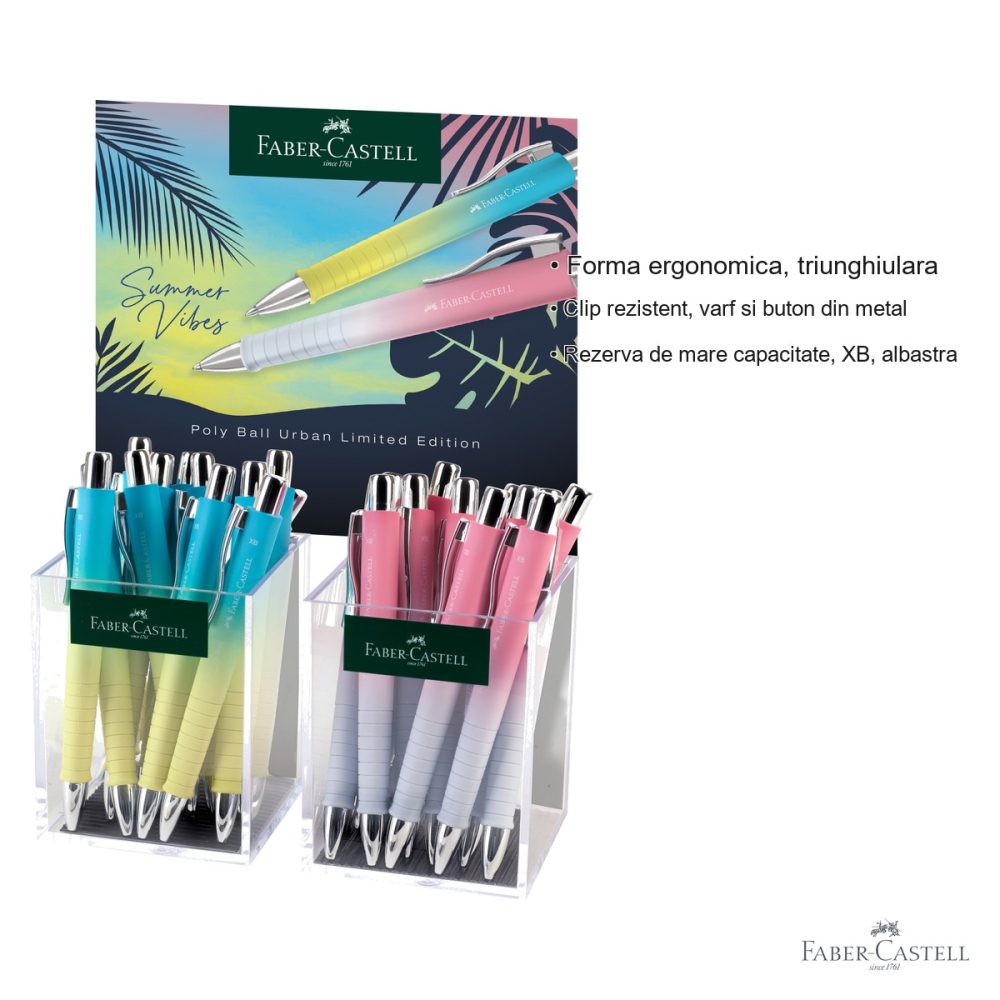 Display 24 pixuri cu mecanism Faber-Castell Poly Ball Urban XB Summer 2024, grip ergonomic triunghiular, editie limitata [3]