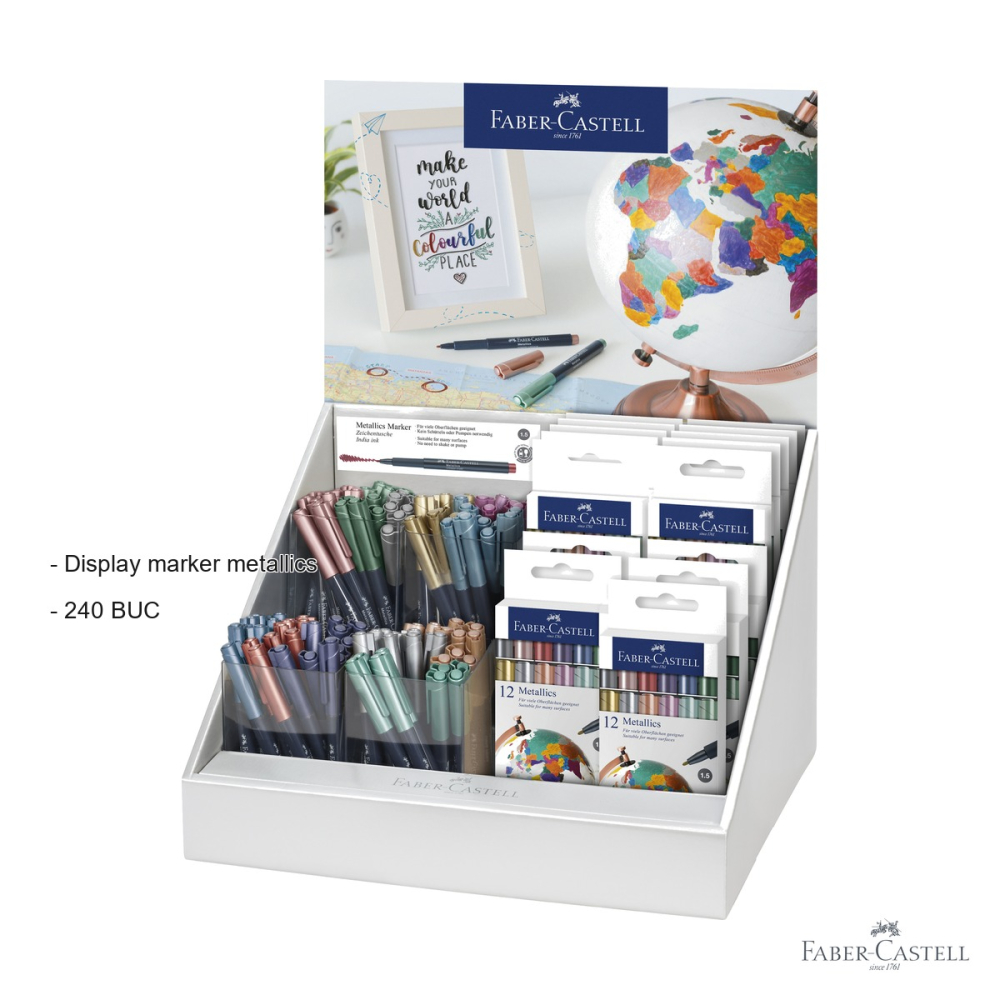Display 240 bucati markere metalice Faber-Castell, markere permanente cu efect metalic, pentru decorare si scris creativ [2]