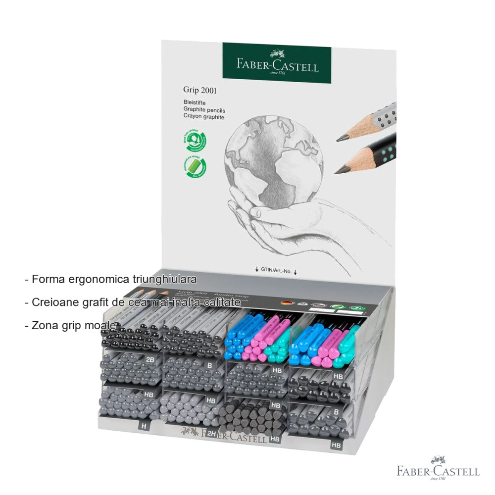 Display 252 creioane grafit Faber-Castell Grip 2001, forma ergonomica triunghiulara, set profesional pentru scris si desen [2]
