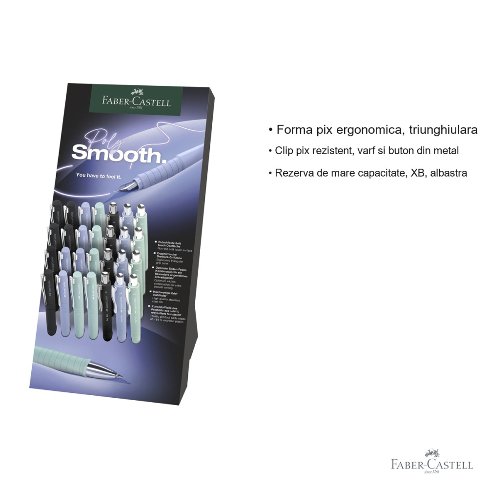 Display 28 instrumente de scris Faber-Castell Poly - 16 stilouri si 12 pixuri, design ergonomic, pentru birou si scoala [3]