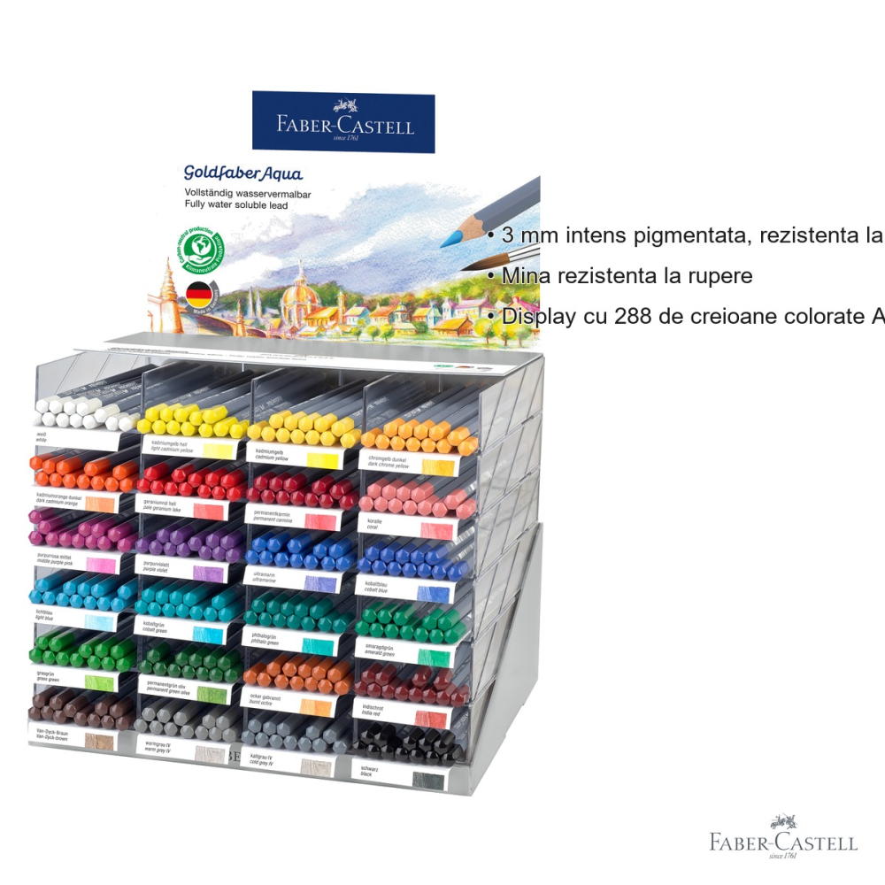 Display 288 creioane colorate acuarela Faber-Castell Goldfaber, solubile in apa, pentru artisti [3]
