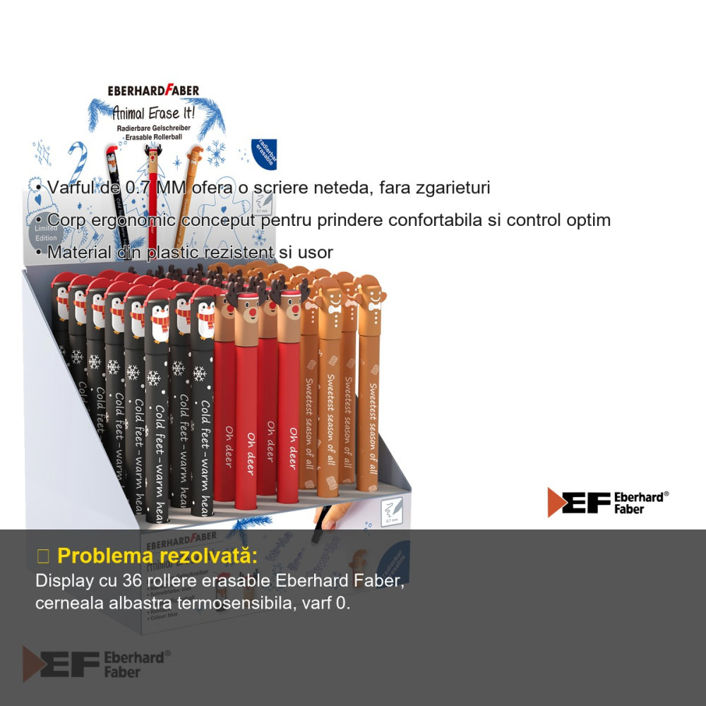 Display 36 rollere erasable 0.7 mm Eberhard Faber, cerneala albastra termosensibila, editie speciala de iarna 2025 [3]