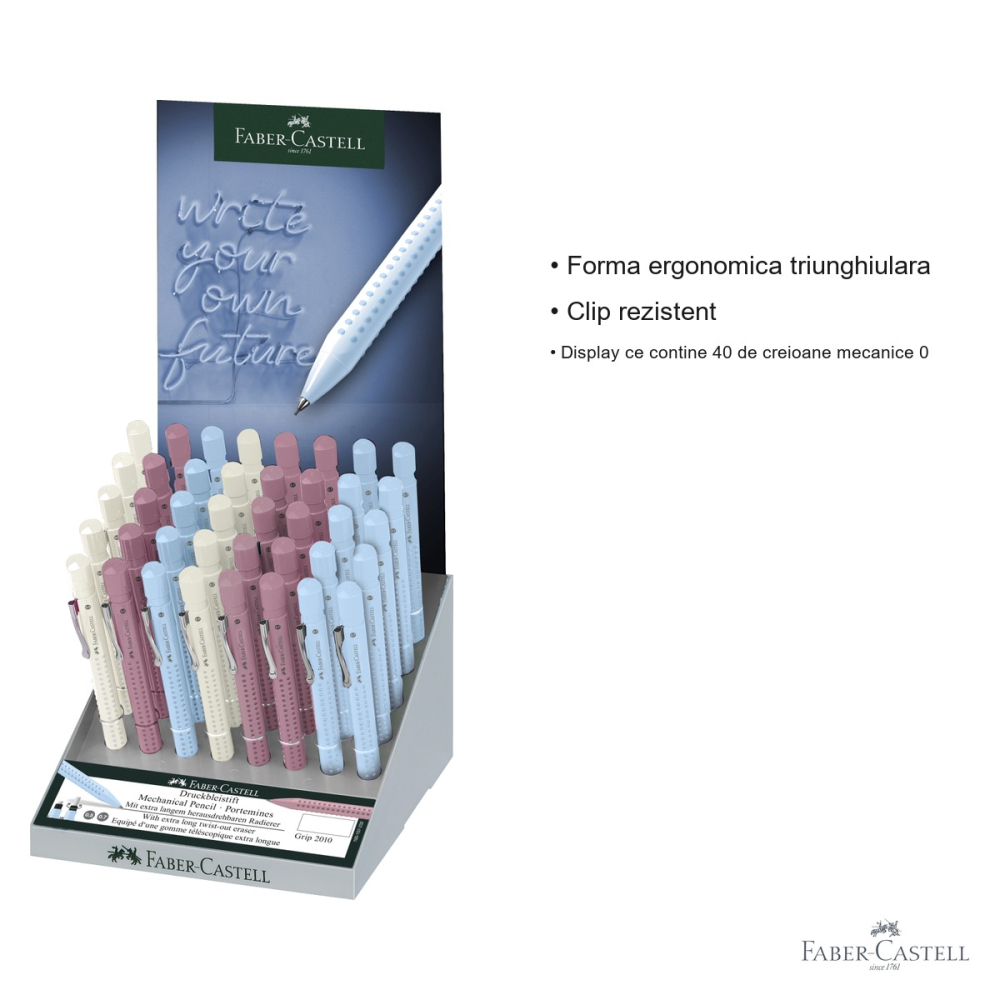 Display 40 creioane mecanice Faber-Castell Grip 2010 Harmony 0.5/0.7mm, zona anti-alunecare patentata [3]