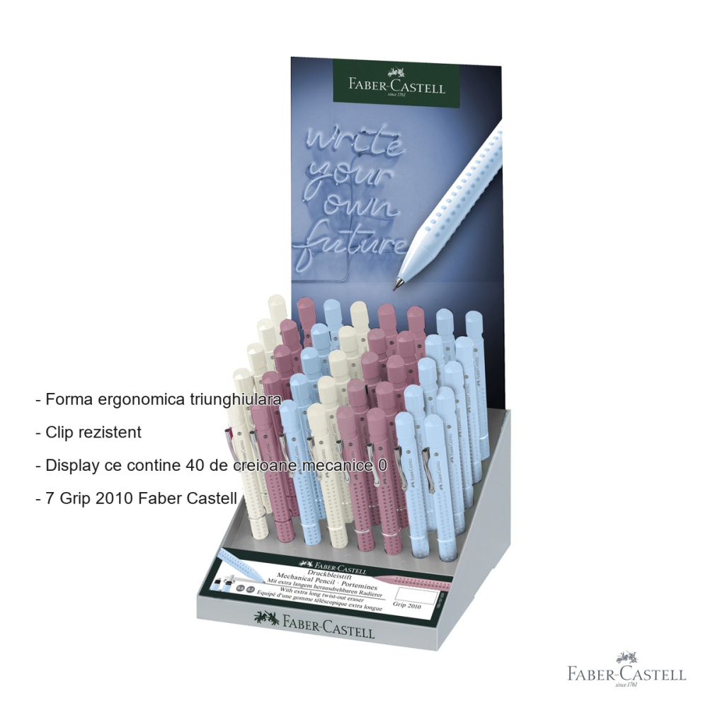 Display 40 creioane mecanice Faber-Castell Grip 2010 Harmony 0.5/0.7mm, zona anti-alunecare patentata [2]