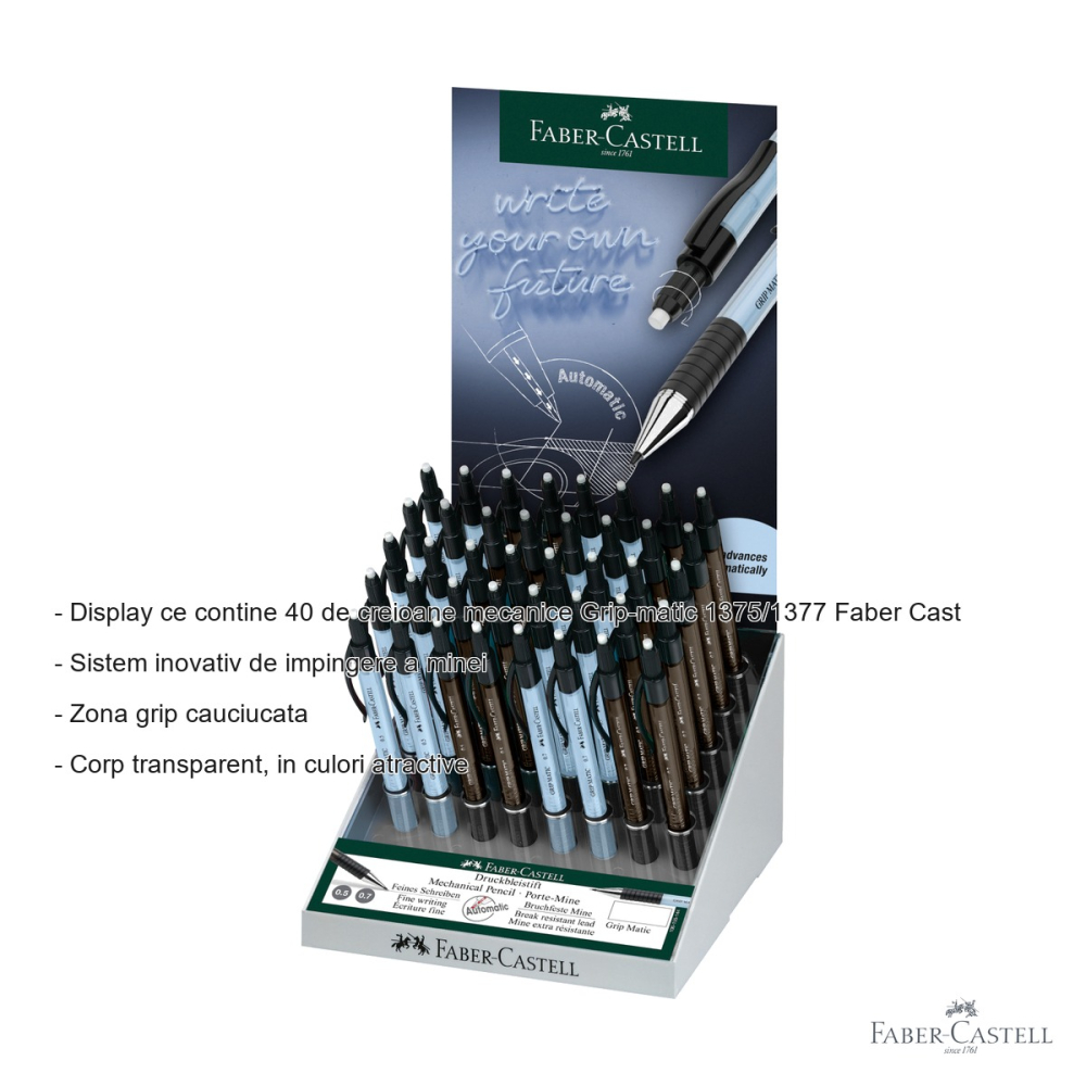Display 40 creioane mecanice Faber-Castell Grip-Matic 1375/1377, zone grip cauciucate, 0.5-0.7mm [2]