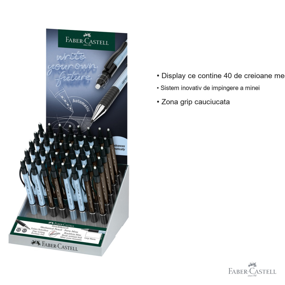 Display 40 creioane mecanice Faber-Castell Grip-Matic 1375/1377, zone grip cauciucate, 0.5-0.7mm [3]