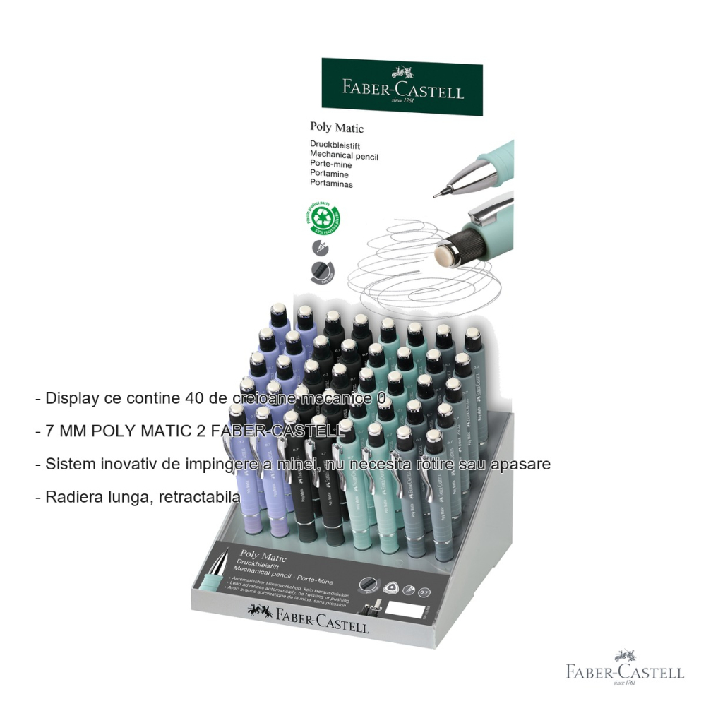 Display 40 creioane mecanice Faber-Castell Poly Matic 2, mina 0.7mm, sistem inovativ [2]