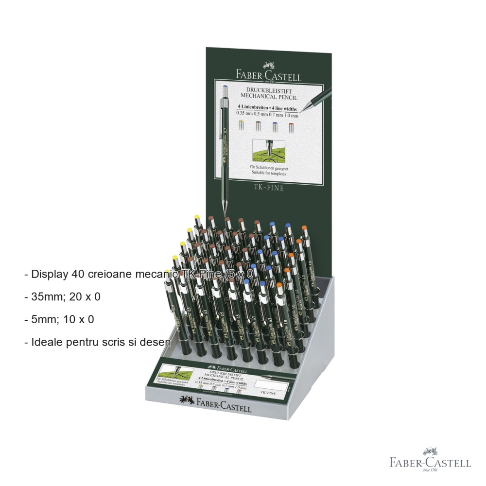 Display 40 creioane mecanice Faber-Castell TK-Fine, grosimi variate, pentru desen tehnic si scriere [2]