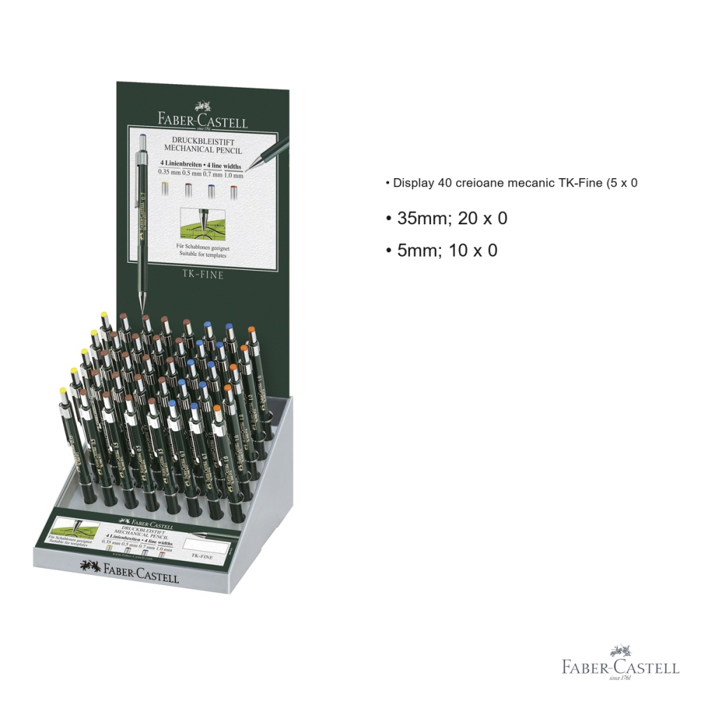 Display 40 creioane mecanice Faber-Castell TK-Fine, grosimi variate, pentru desen tehnic si scriere [3]