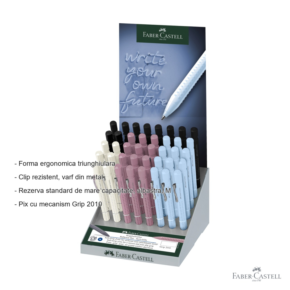 Display 40 pixuri cu mecanism Faber-Castell Grip 2010, forma ergonomica triunghiulara, pentru birou si scoala [2]