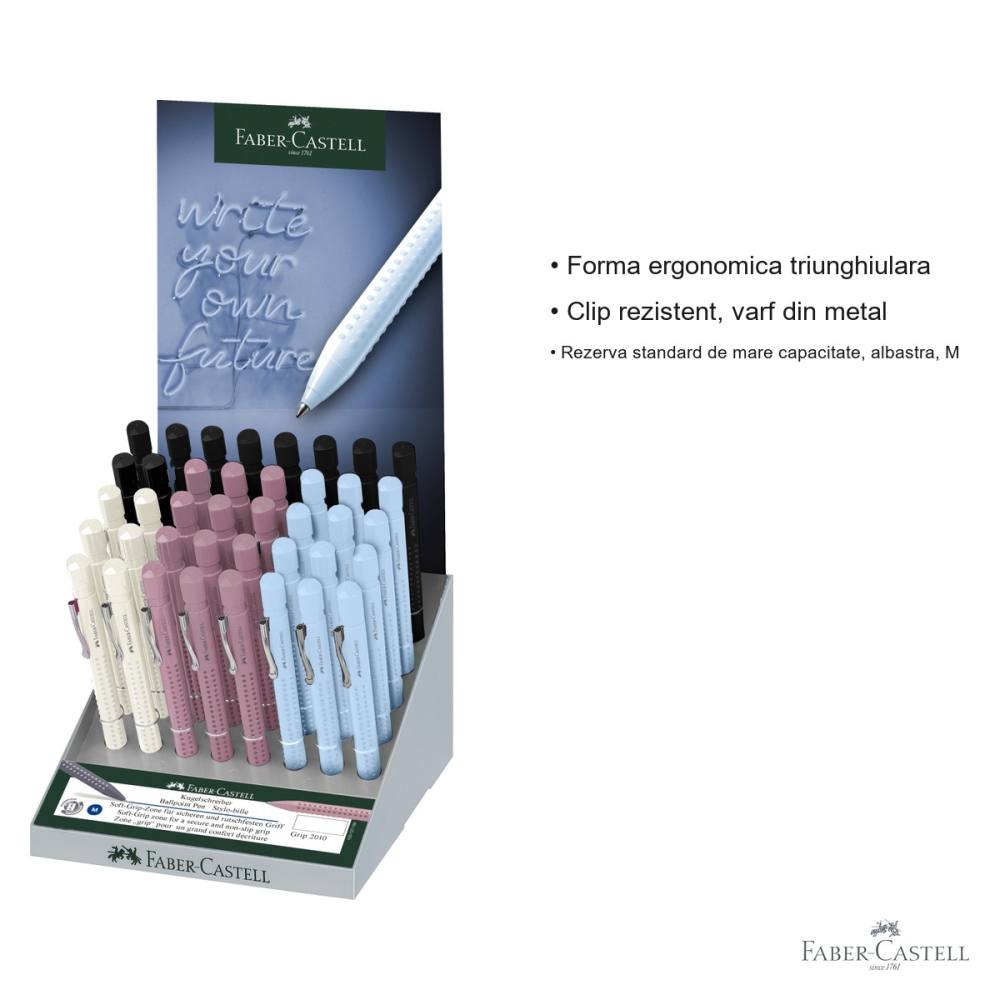 Display 40 pixuri cu mecanism Faber-Castell Grip 2010, forma ergonomica triunghiulara, pentru birou si scoala [3]