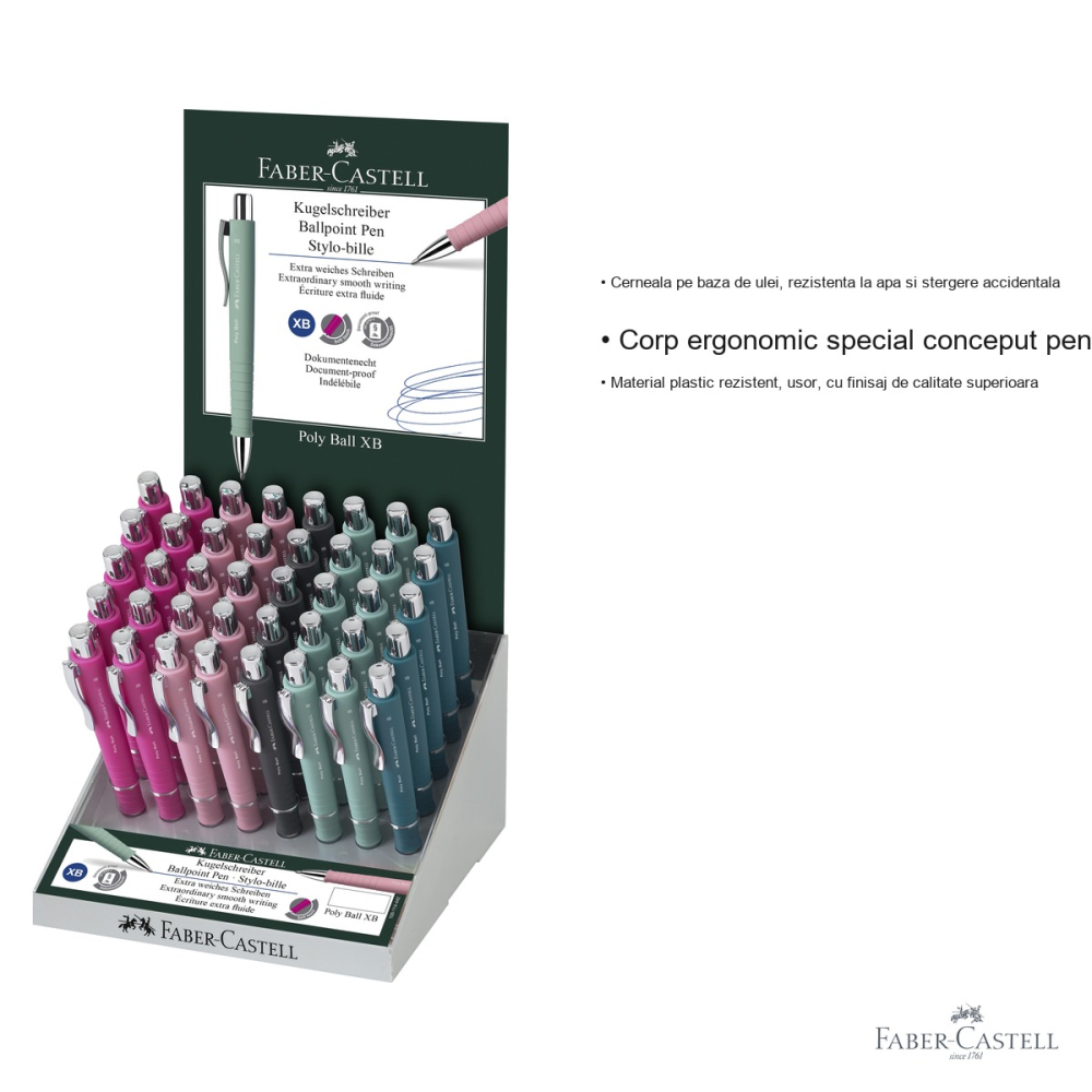 Display 40 pixuri cu mecanism Faber-Castell Poly Ball XB, cerneala pe baza de ulei, scriere ultra-neteda, pentru birou si scoala [3]
