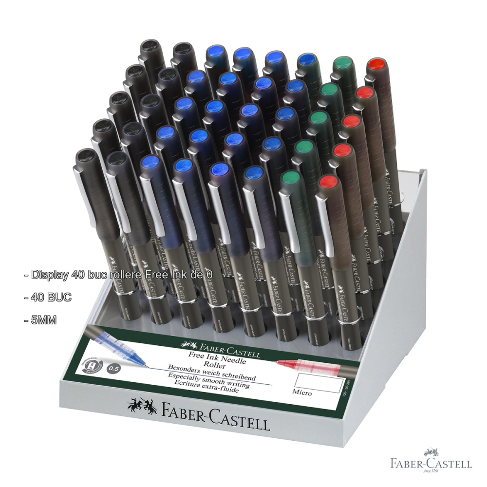 Display 40 rollere Faber-Castell Free Ink needle 0.5mm, scriere fluida, pentru birou si scoala [2]