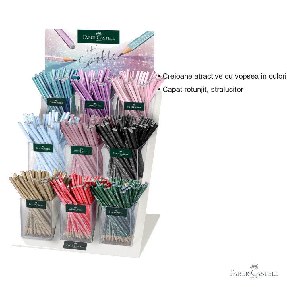 Display 432 creioane grafit B Faber-Castell Sparkle 2024, culori perlate cu sclipici, pentru desen si scriere [3]