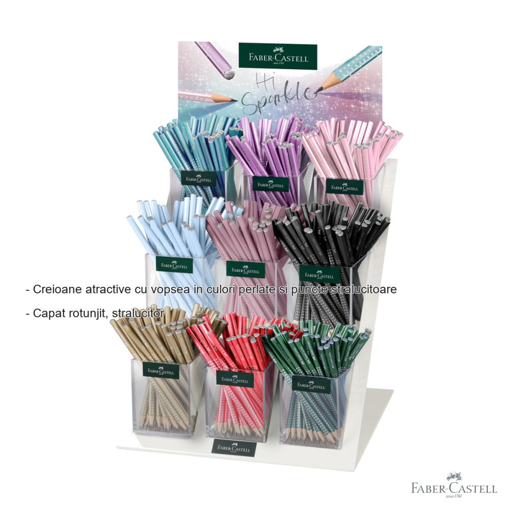 Display 432 creioane grafit B Faber-Castell Sparkle 2024, culori perlate cu sclipici, pentru desen si scriere [2]