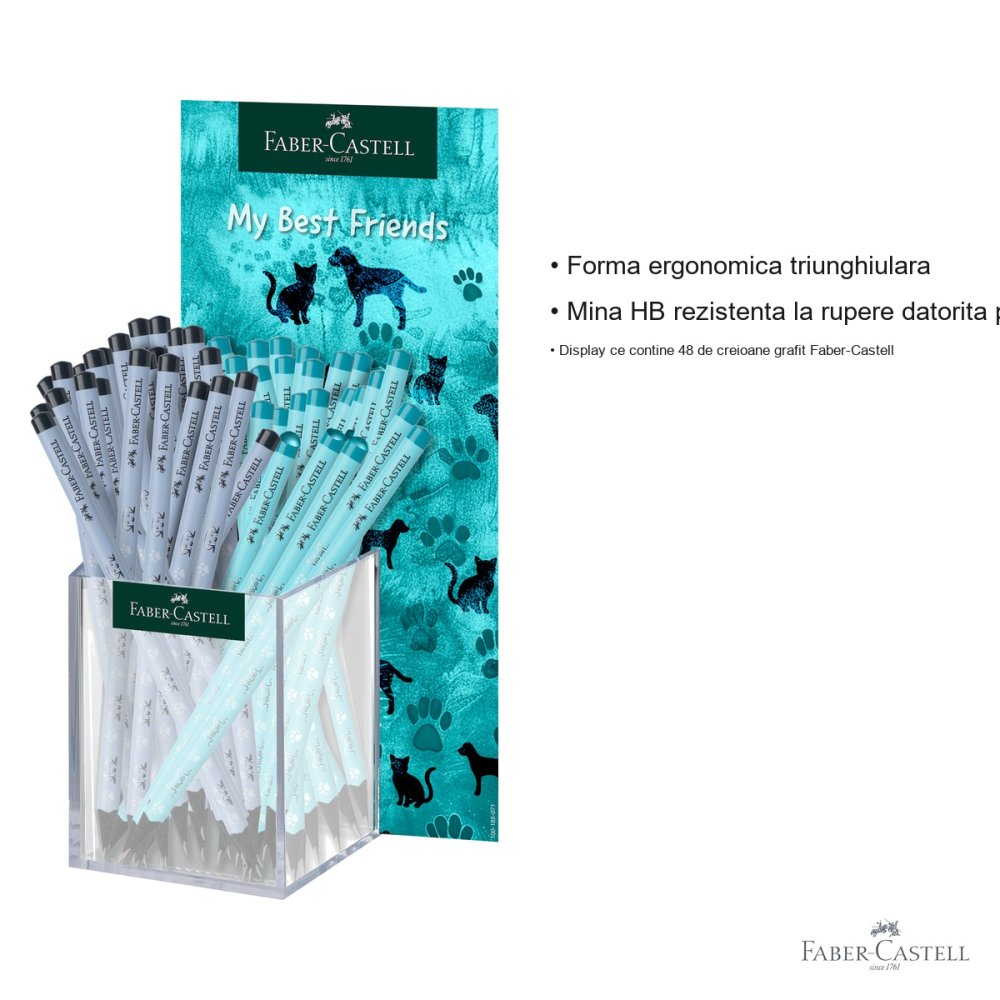 Display 48 creioane grafit Faber-Castell, forma triunghiulara, model catei si pisici, lemn negru FSC [3]