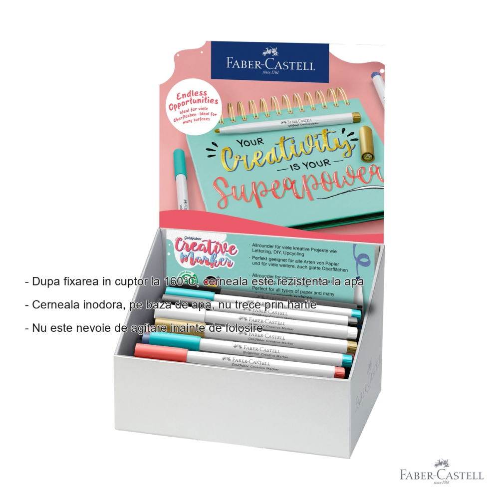 Display 50 markere creative Faber-Castell Goldfaber, varf dalta, pentru suprafete multiple [2]