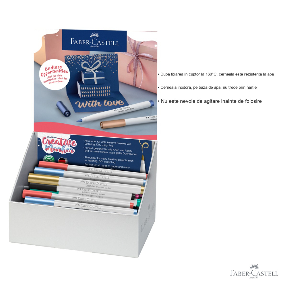 Display 50 markere creative Faber-Castell Goldfaber, varf pensula, pentru hartie, carton, sticla si metal [3]