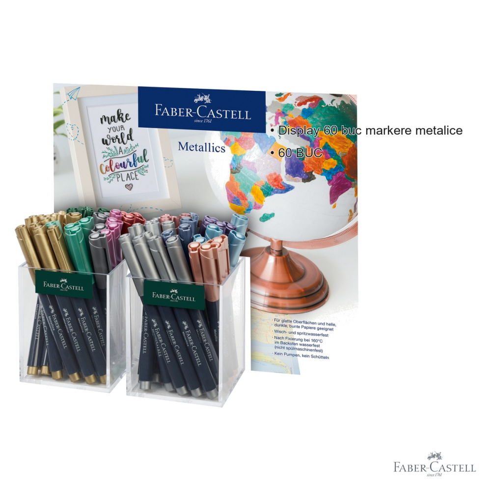 Display 60 bucati markere metalice Faber-Castell, set complet pentru decorare si scriere creativa [3]