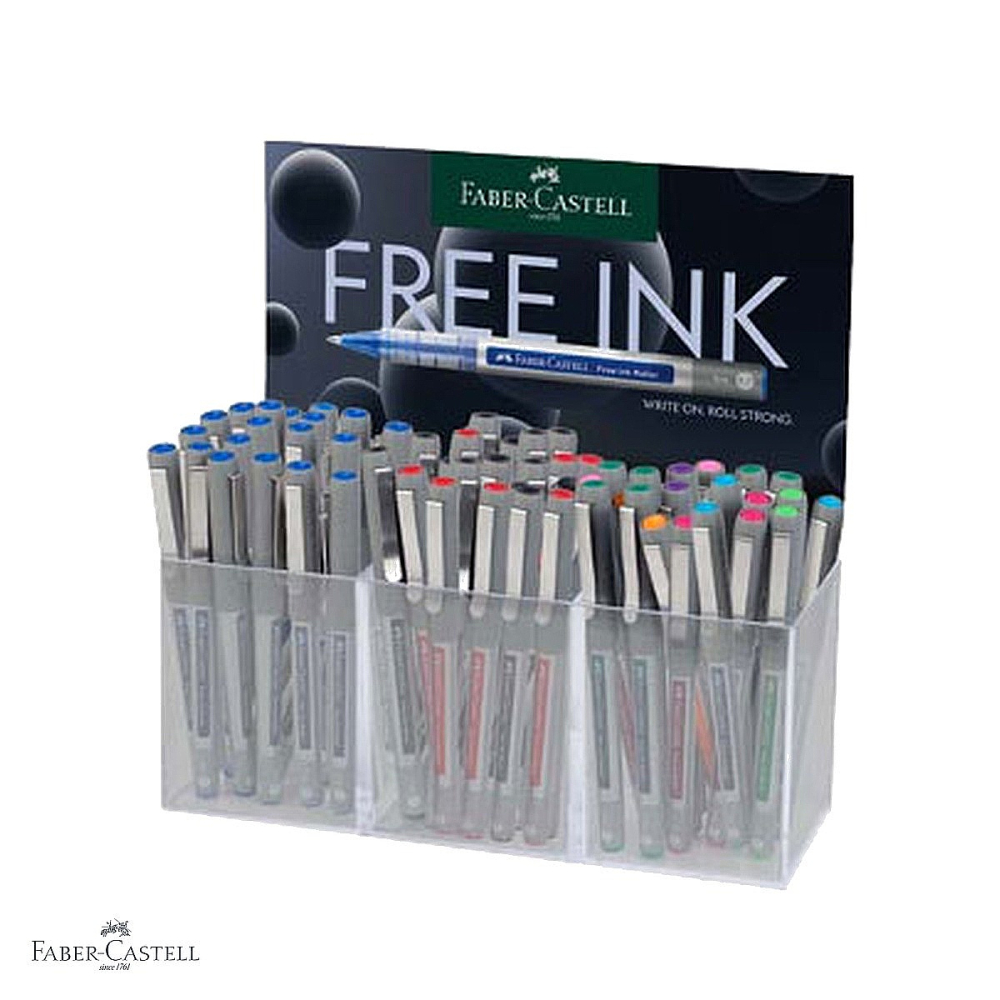 Display 60 rollere Faber-Castell Free Ink 0,7mm, varf conic, scriere fina, multicolor [2]