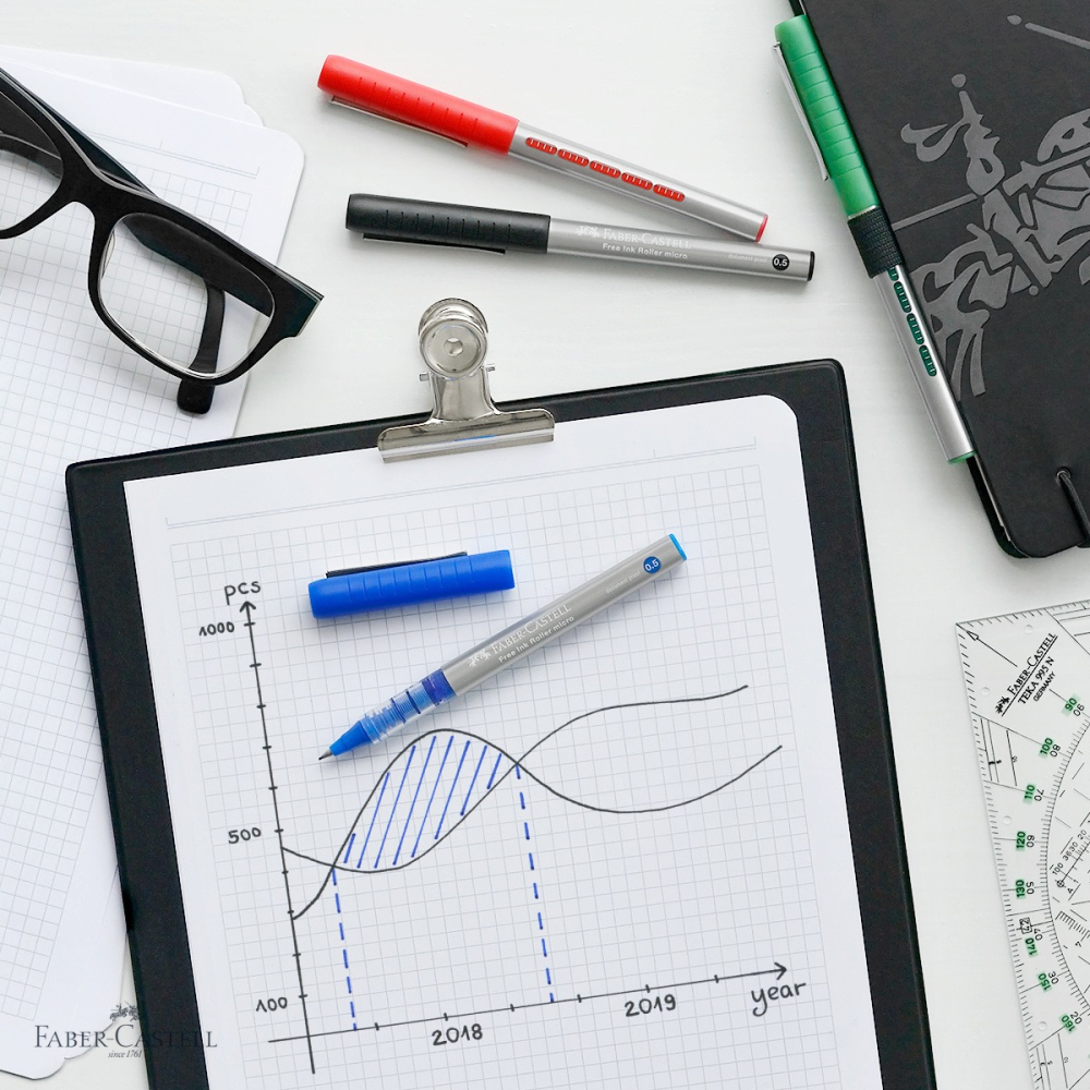 Display 72 bucati roller Free Ink Faber-Castell, varfuri 0.5 si 0.7 mm, scriere fluida si precisa [4]