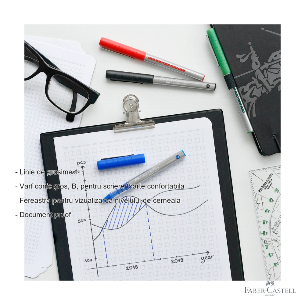 Display 72 bucati roller Free Ink Faber-Castell, varfuri 0.5 si 0.7 mm, scriere fluida si precisa [2]