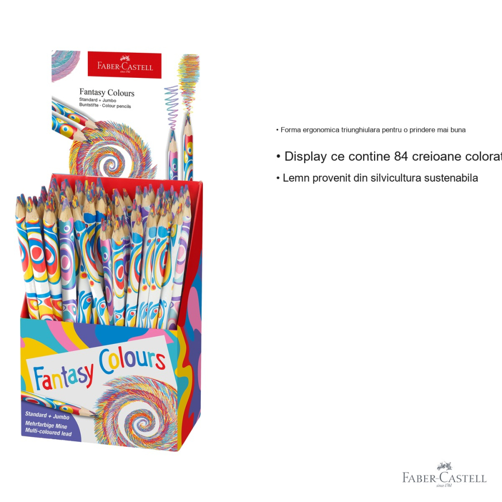 Display 84 creioane colorate Faber-Castell Standard si Jumbo, forma triunghiulara ergonomica, multicolor Fantasy [3]