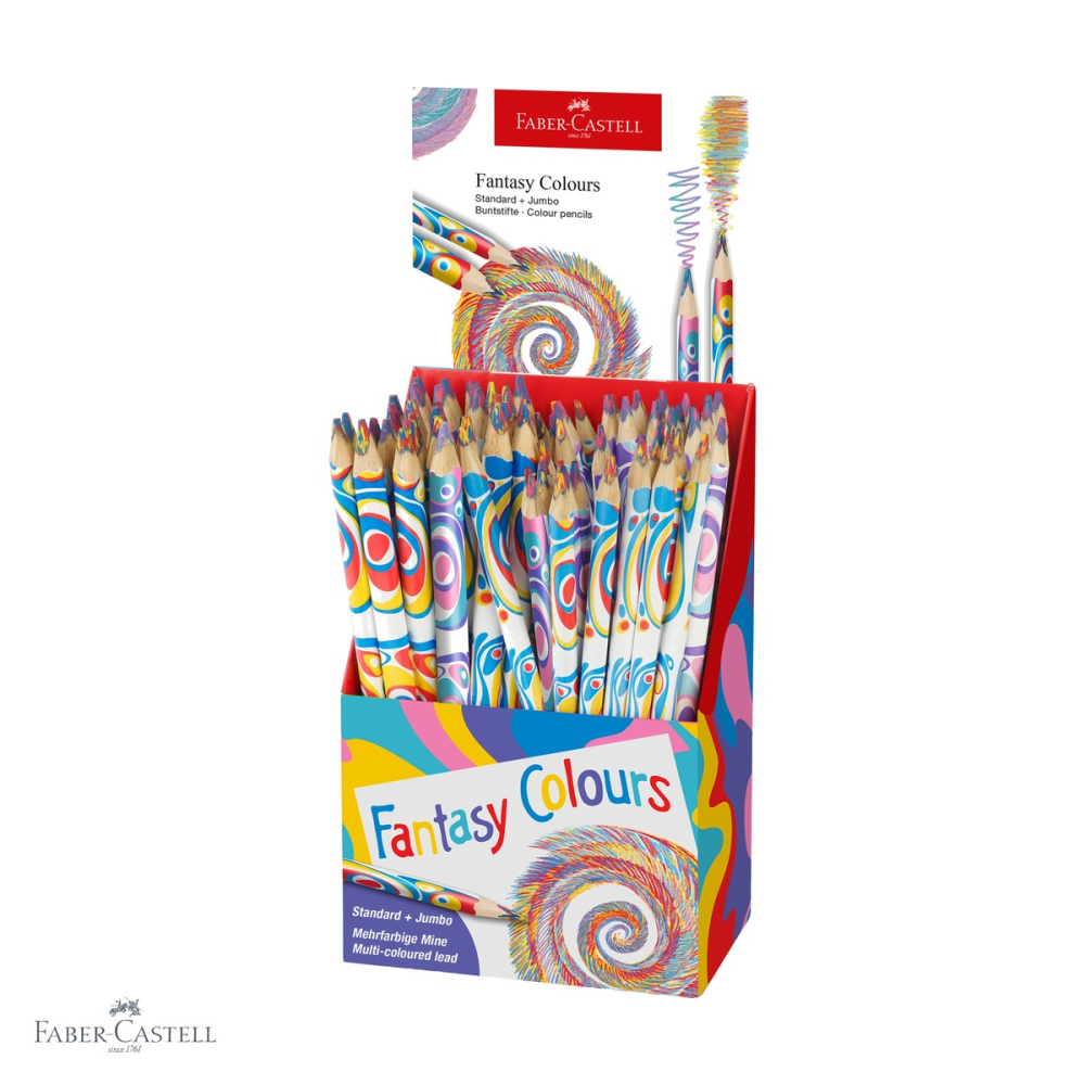 Display 84 creioane colorate Faber-Castell Standard si Jumbo, forma triunghiulara ergonomica, multicolor Fantasy [1]