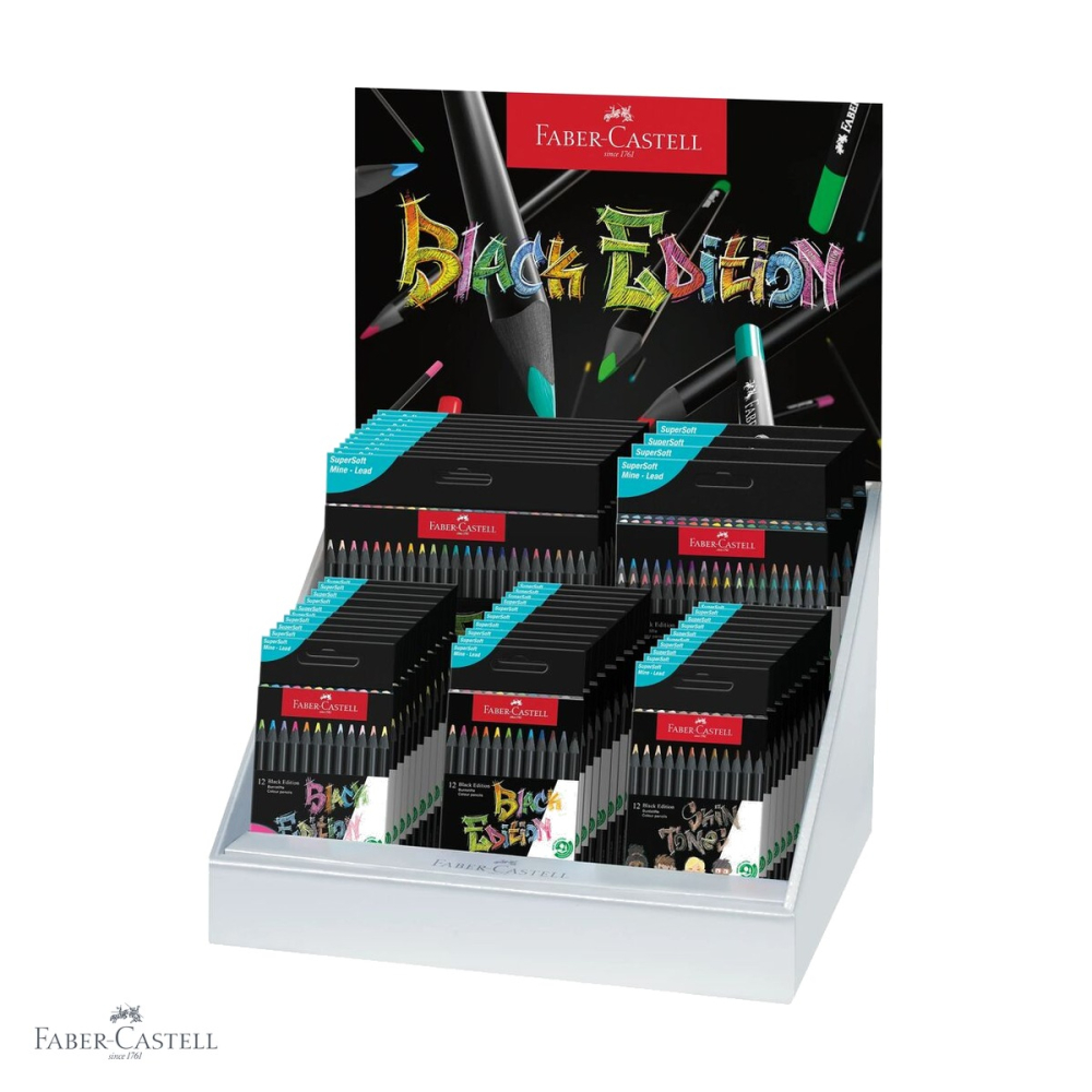 Display concept creioane colorate Black Edition 2025 Faber-Castell, mina moale, lemn negru, set asortit [1]