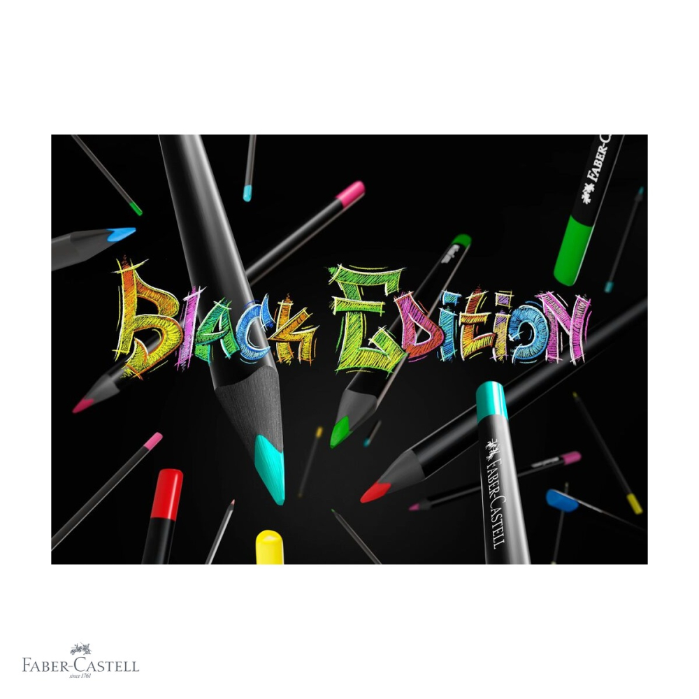Display concept creioane colorate Black Edition 2025 Faber-Castell, mina moale, lemn negru, set asortit [4]