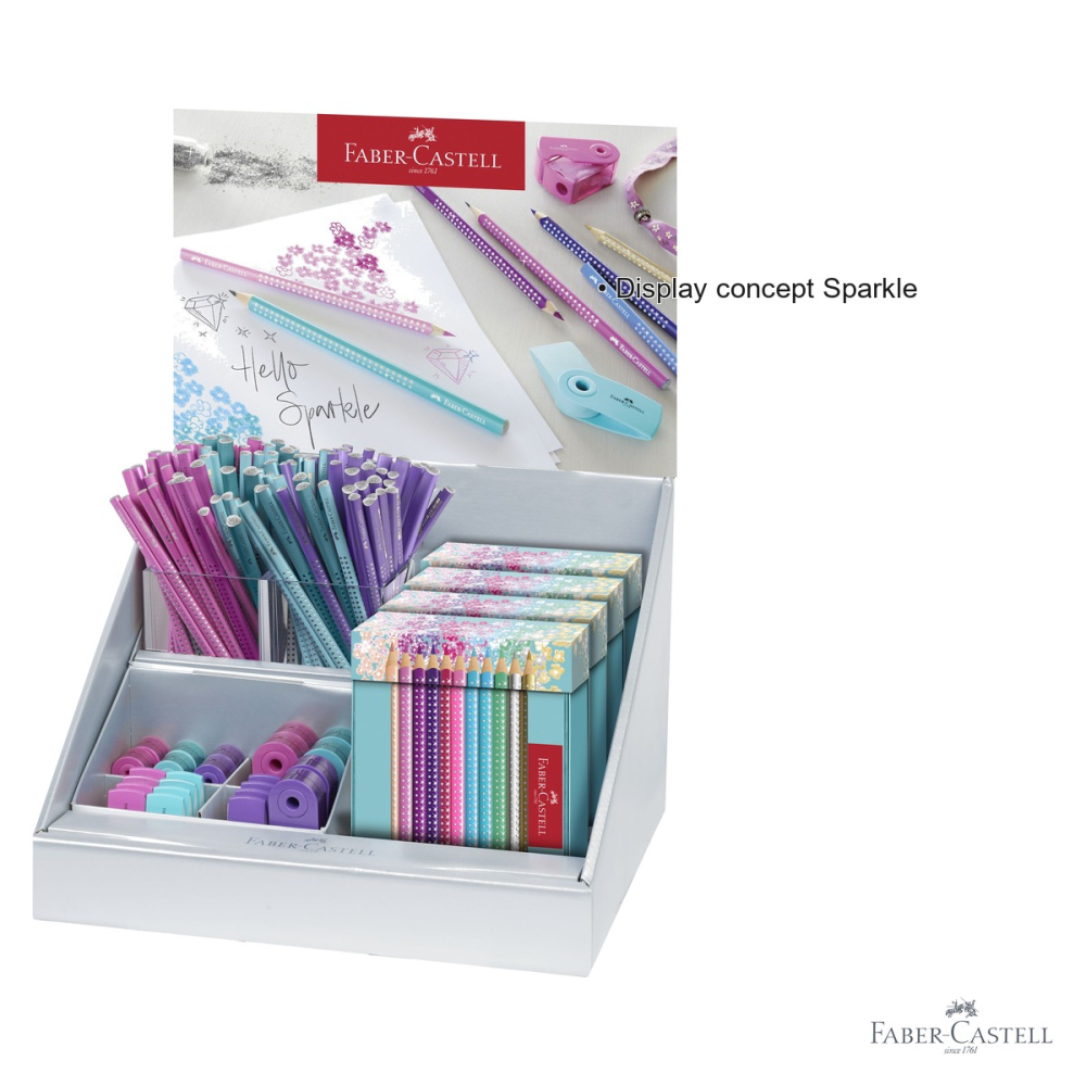 Display concept Faber-Castell Sparkle, creioane grafit si colorate cu sleeve, set expozitor pentru papetarie [3]