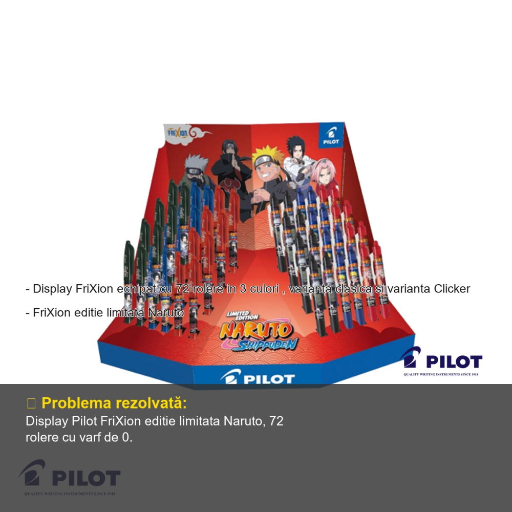 Display echipat Pilot FriXion roller 0.7 mm editie limitata Naruto, 72 bucati, clasic si clicker [2]