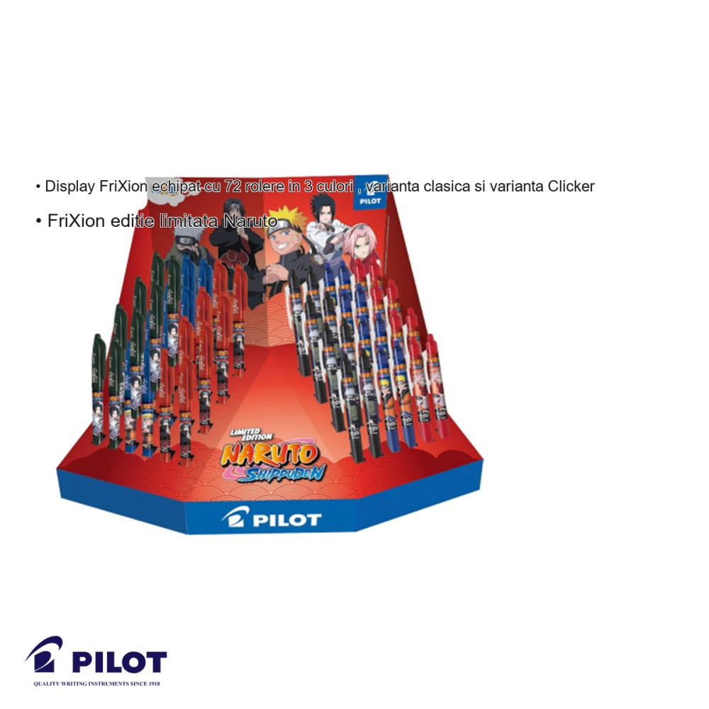 Display echipat Pilot FriXion roller 0.7 mm editie limitata Naruto, 72 bucati, clasic si clicker [3]
