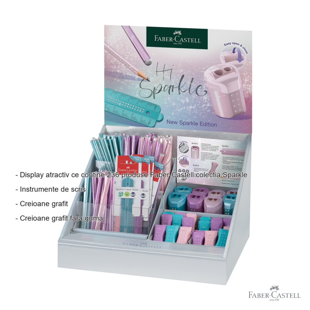 Display Faber-Castell Sparkle 2024, set 236 produse papetarie, creioane grafit si accesorii pentru copii [2]