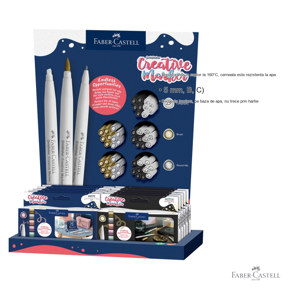 Display festiv markere creative Goldfaber Faber-Castell, set 10 x 6 markere metalizate + 50 markere asortate, pentru decorare si scris artistic [3]