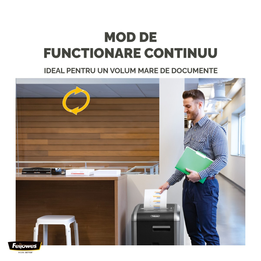 Distrugator de documente Fellowes 225Mi, taiere micro-cut P-5 in particule de 2x12 mm, 16 coli, cos de 60 l, functionare continua, pentru peste 5 utilizatori, 785x454x435 mm [5]