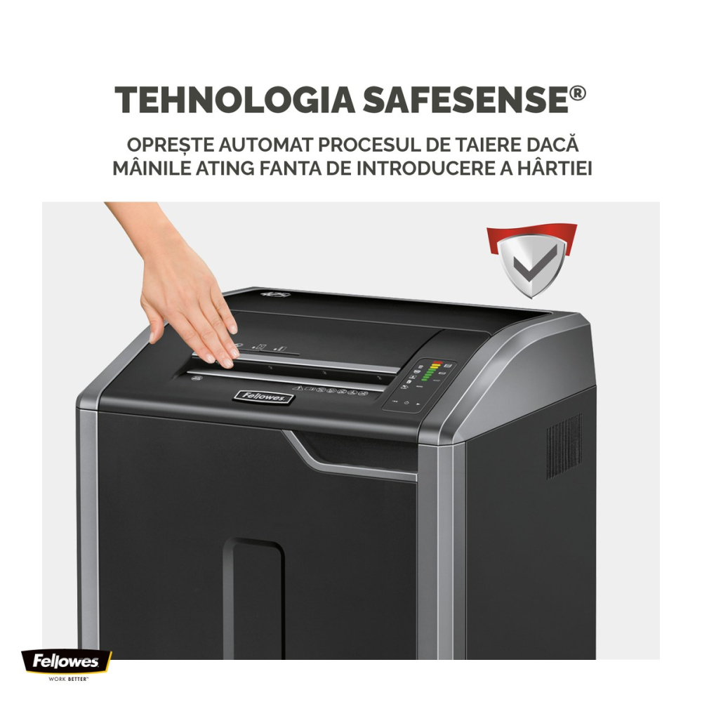 Distrugator de documente Fellowes 425i, taiere strip-cut P-2 in fasii de 5.8 mm, 40 coli, cos de 114 l, fanta de 305 mm, functionare continua, 955x558x508 mm [5]