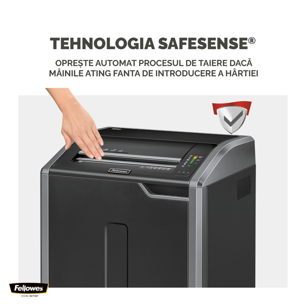 Distrugator de documente Fellowes 485Ci, taiere cross-cut P-4 in particule de 4x30 mm, 32 coli, cos de 132 l, ungere automata Auto Oil, functionare continua, 953x636x509 mm [5]