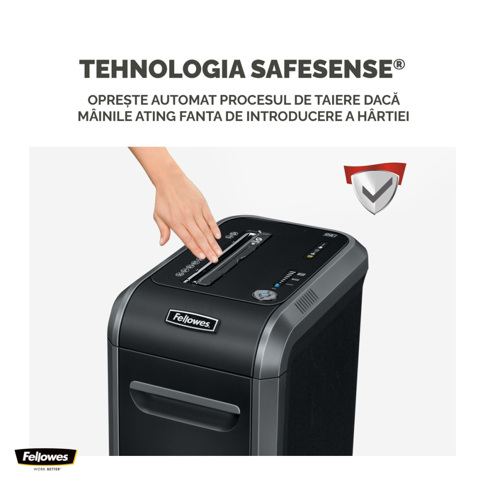 Distrugator de documente Fellowes 99Ci, taiere cross-cut P-4 in particule de 4x38 mm, 18 coli, cos de 34 l, Jam Proof, SilentShred, pentru 3-5 utilizatori, 640x290x440 mm [5]