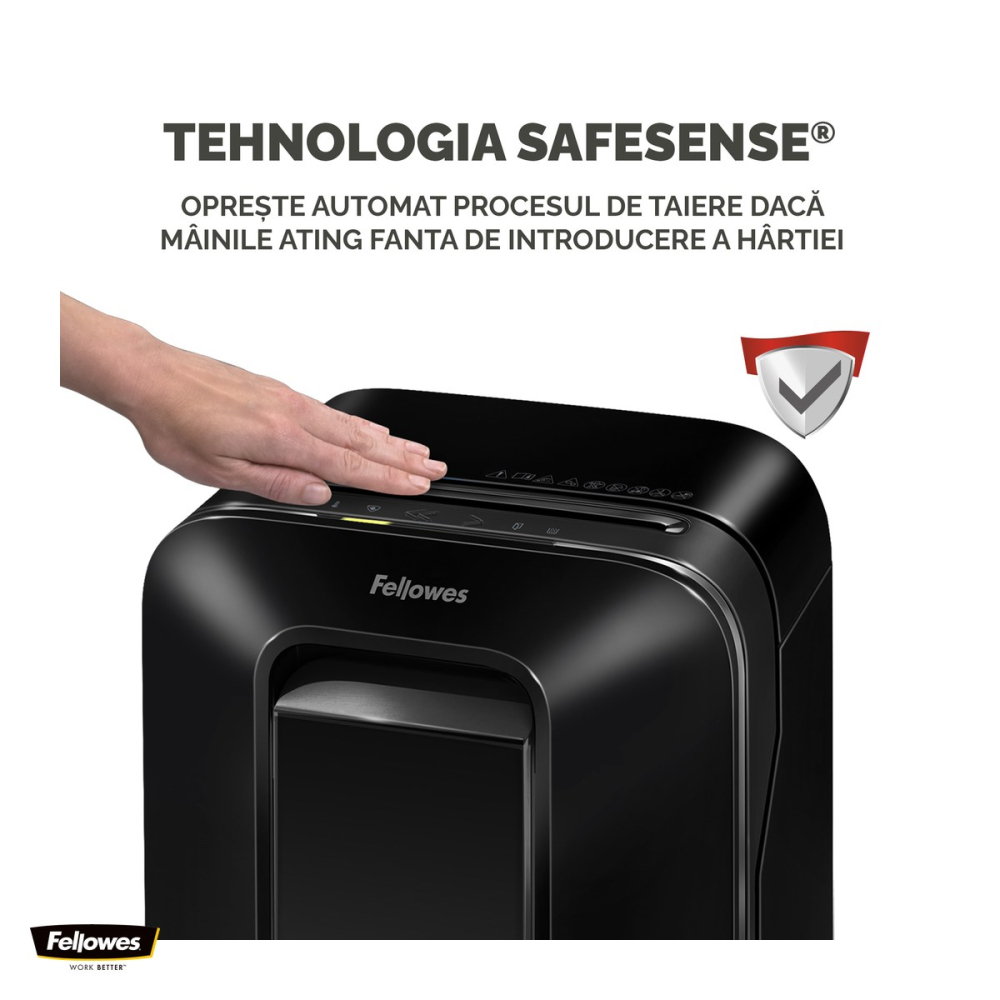 Distrugator de documente Fellowes LX201, taiere micro-cut P-5 in particule de 2x12 mm, 12 coli, cos de 22 l, Jam Proof, SafeSense, pentru acasa sau birou mic, 525x368x260 mm, negru [5]