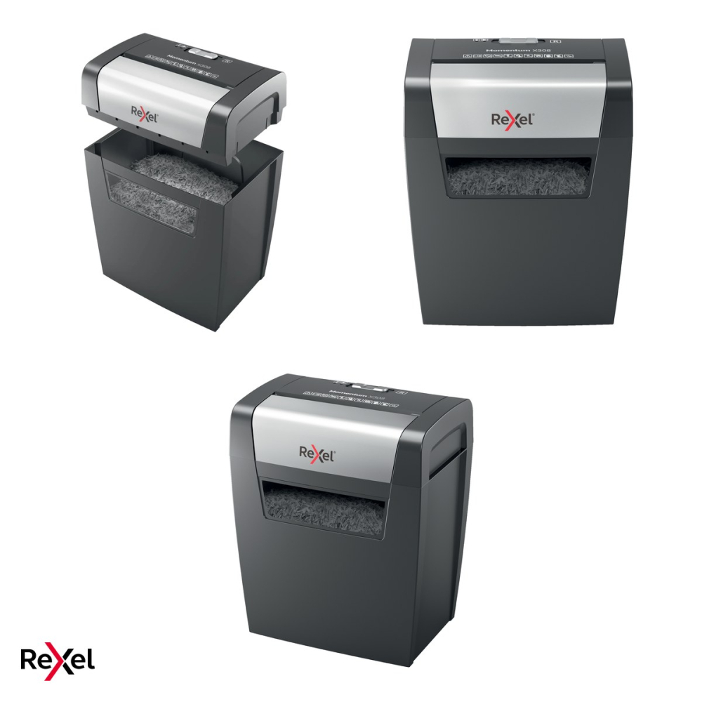 Distrugator de documente Rexel Momentum X308, taiere cross-cut P-3 in particule de 5x42 mm, 8 coli, cos de 15 l, distruge documente capsate sau prinse cu agrafe [6]