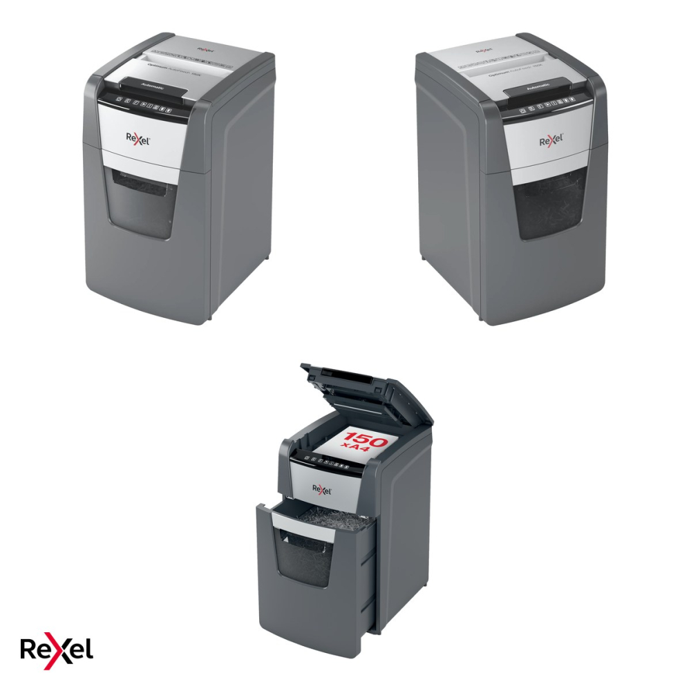 Distrugator de documente Rexel Optimum 150X automat, taiere cross-cut P-4 in particule de 4x28 mm, 150 coli automat si 8 manual, cos de 44 l, functionare continua 30 de minute [5]