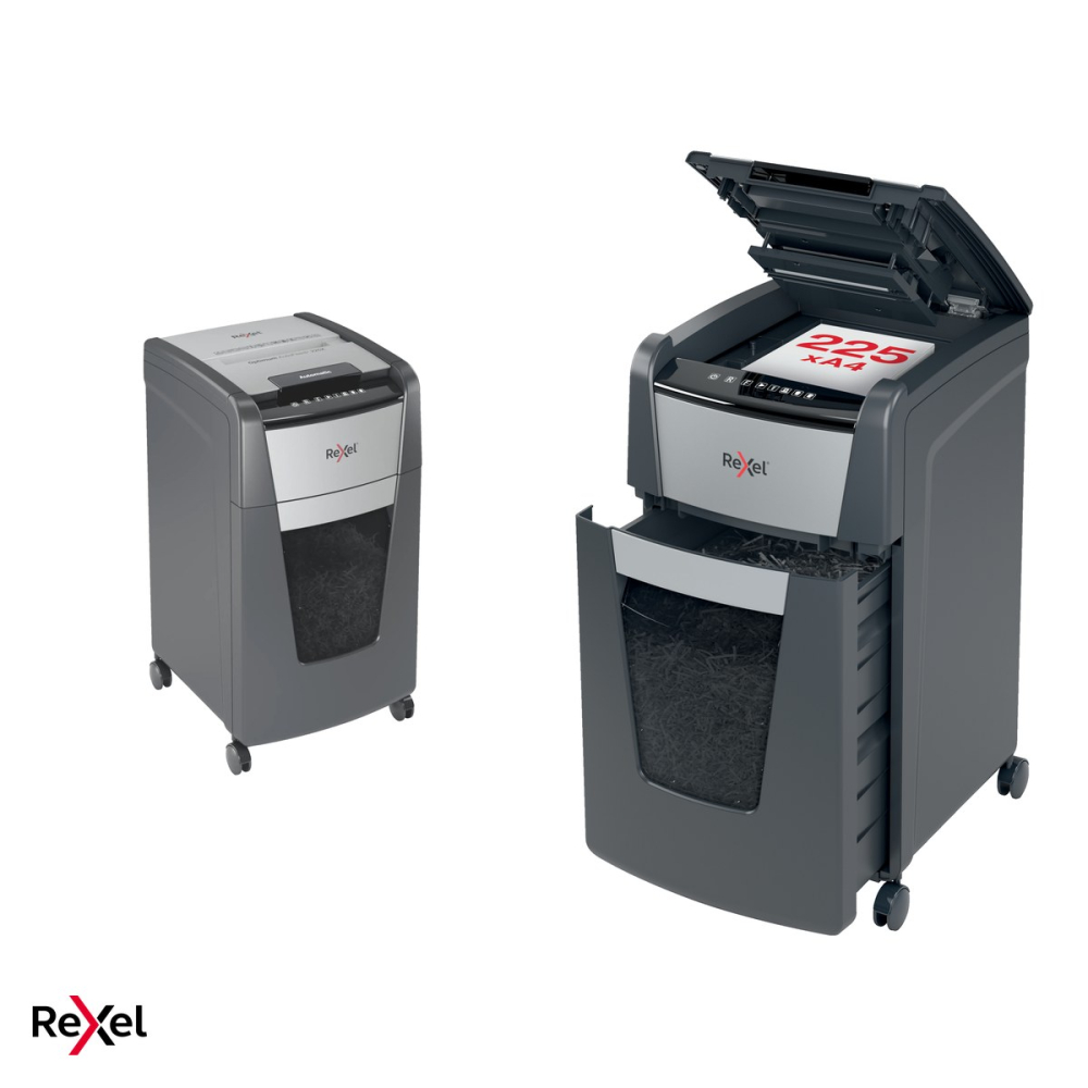 Distrugator de documente Rexel Optimum 225X automat, taiere cross-cut P-4 in particule de 4x26 mm, 225 coli automat si 10 manual, cos de 60 l, pe roti, functionare continua 30 de minute [5]