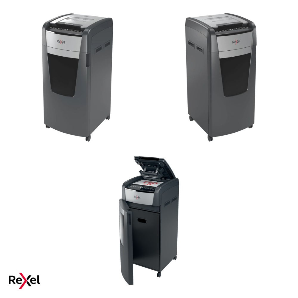 Distrugator de documente Rexel Optimum 750X automat, taiere cross-cut P-4 in particule de 4x30 mm, 750 coli automat si 20 manual, cos de 140 l, pe roti, functionare continua 240 de minute [5]