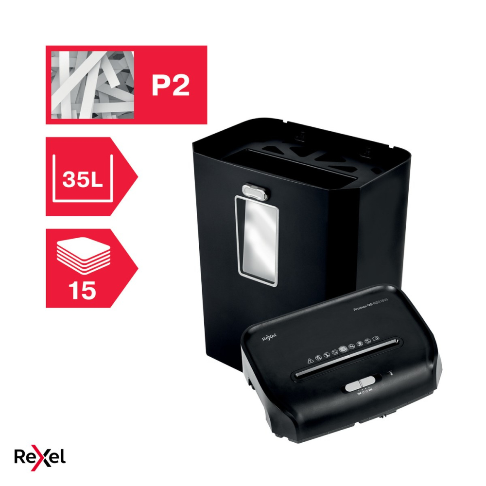 Distrugator de documente Rexel ProMax QS RSS1535 cu alimentare manuala, taiere strip-cut P-2 in fasii de 6 mm, 15 coli, cos de 35 l [5]