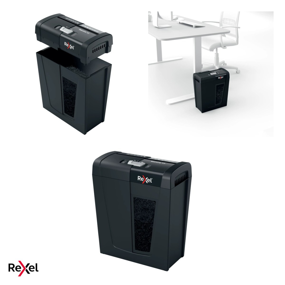 Distrugator de documente Rexel Secure X8 cu alimentare manuala, taiere cross-cut P-4, 8 coli, cos de 14 l cu geam de vizualizare, distruge capse si agrafe, functionare silentioasa [4]