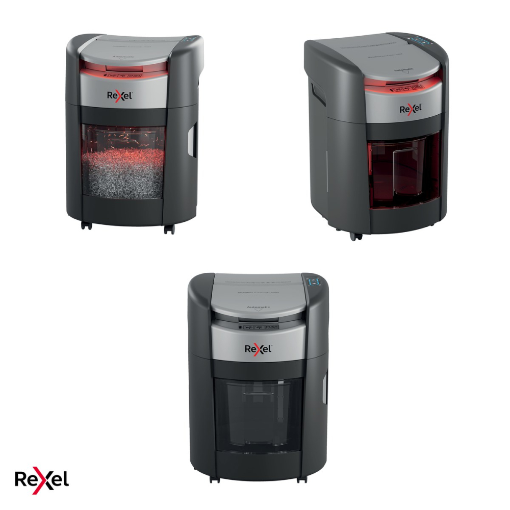 Distrugator de documente Rexel ShredMax 150M automat, taiere micro-cut P-5 Flat Cut, 150 coli automat si 6 manual, cos rotativ de 15 l, functionare continua 30 de minute, 570x443x396 mm [5]