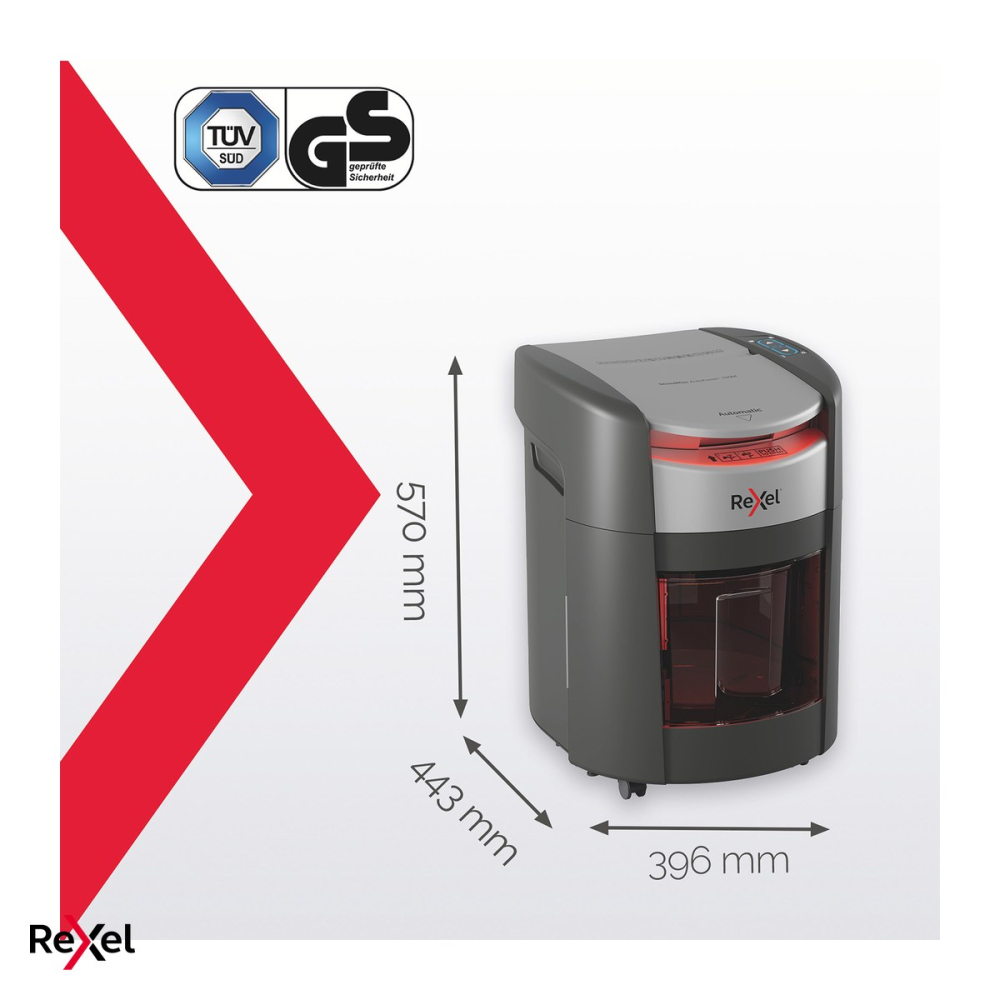 Distrugator de documente Rexel ShredMax 150M automat, taiere micro-cut P-5 Flat Cut, 150 coli automat si 6 manual, cos rotativ de 15 l, functionare continua 30 de minute, 570x443x396 mm [6]