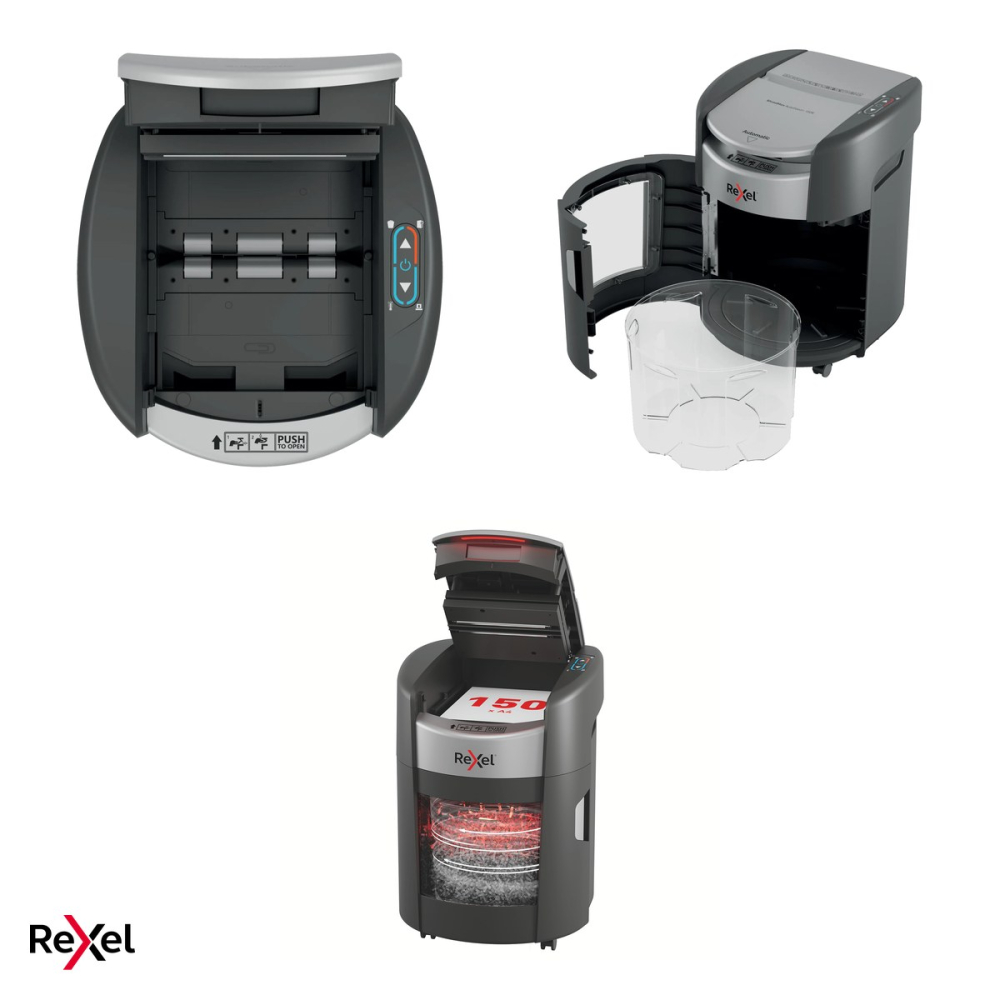 Distrugator de documente Rexel ShredMax 150X automat, taiere cross-cut P-4 Flat Cut, 150 coli automat si 8 manual, cos rotativ de 15 l, functionare continua 30 de minute, pentru acasa [4]