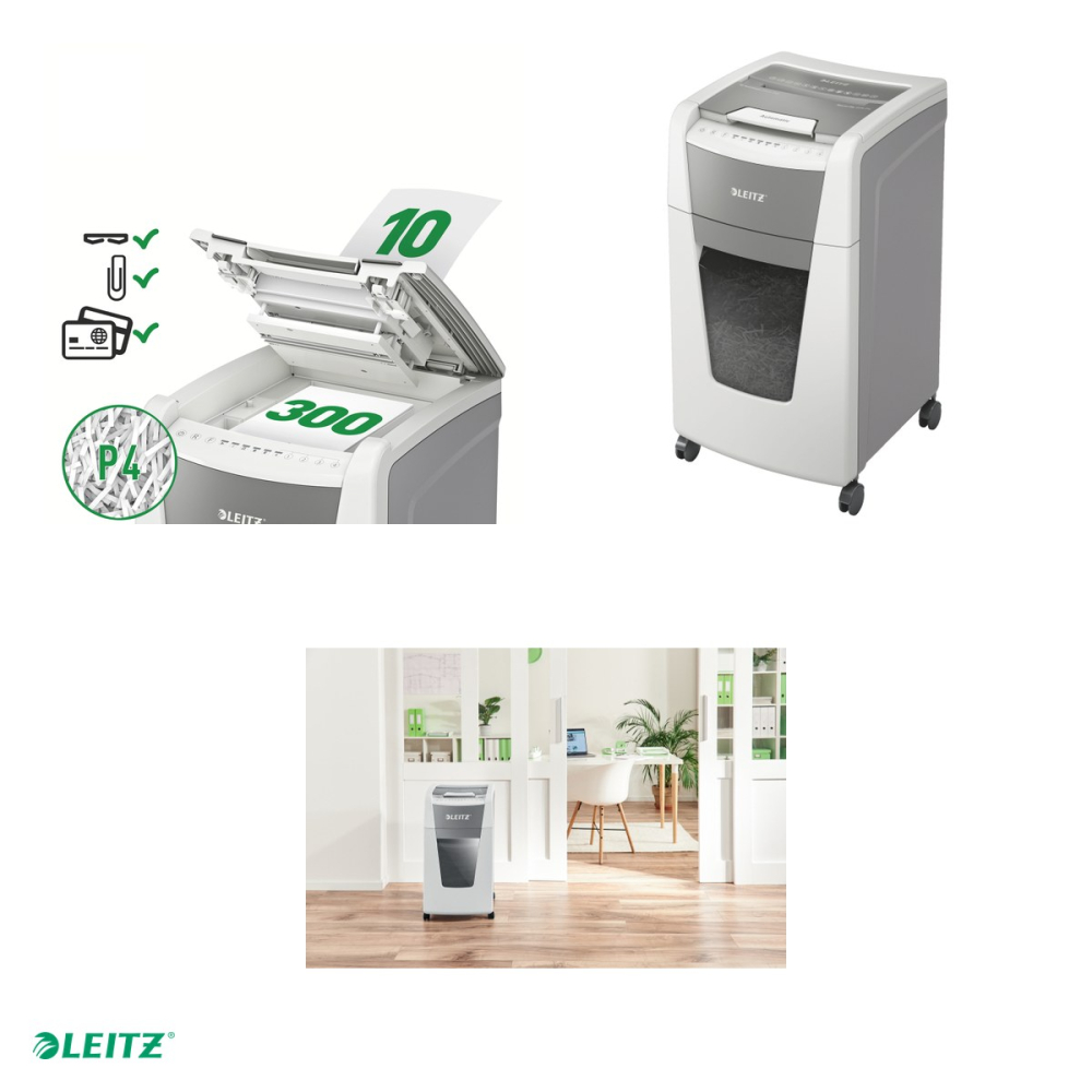 Distrugator documente automat Leitz IQ Office, P4, cross-cut (confeti), taiere 300 coli, cos 60l, alb [4]